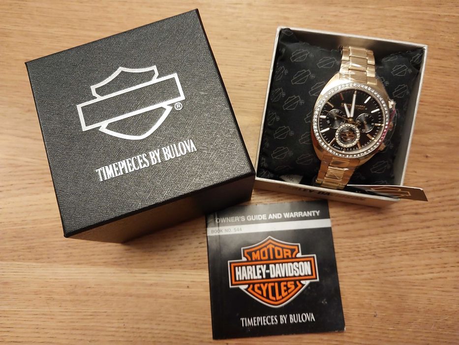 Harley Davidson Bulova Piękny Zegarek Damski Złoty Kolekcja Rocznicowy