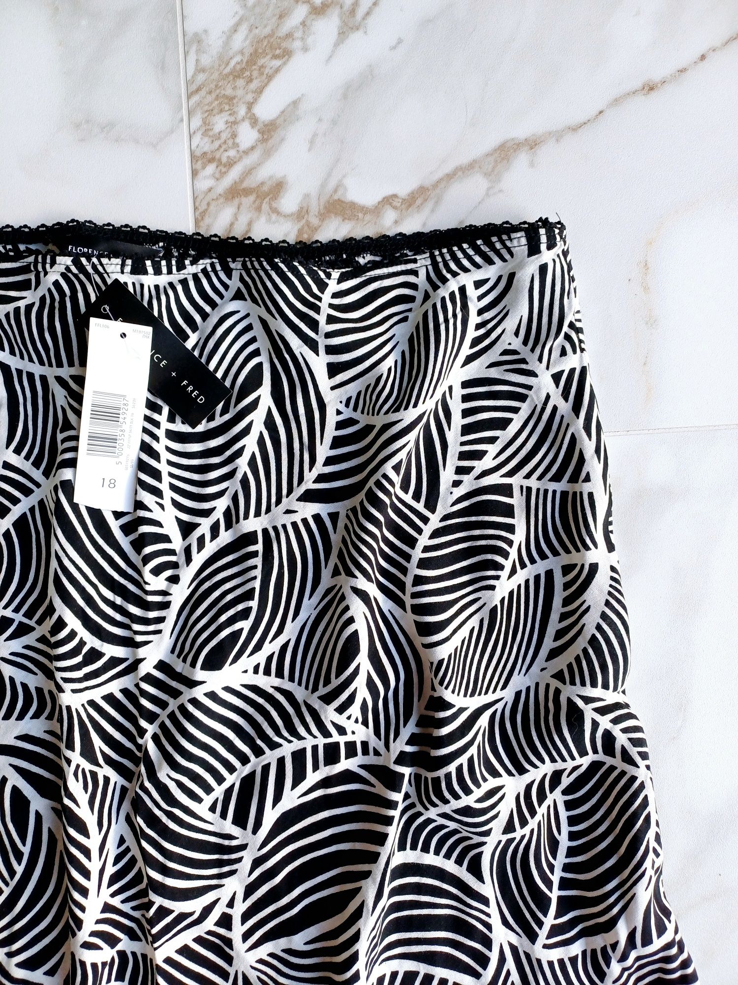 Florence+Fred nowa z metką spódnica midi czarno biała zebra liście 46