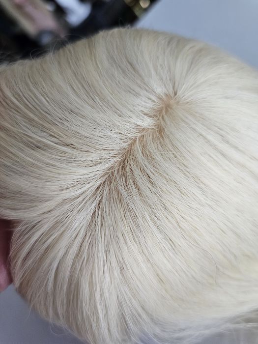 Tupet topper z włosów naturalnych mini Asia z grzywką jasny blond