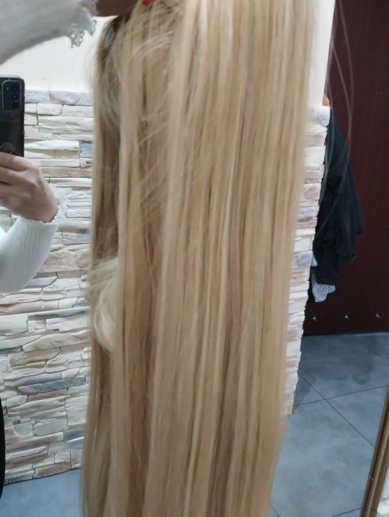 Włosy kucyk naturalny blond 70 cm bardzo naturalny