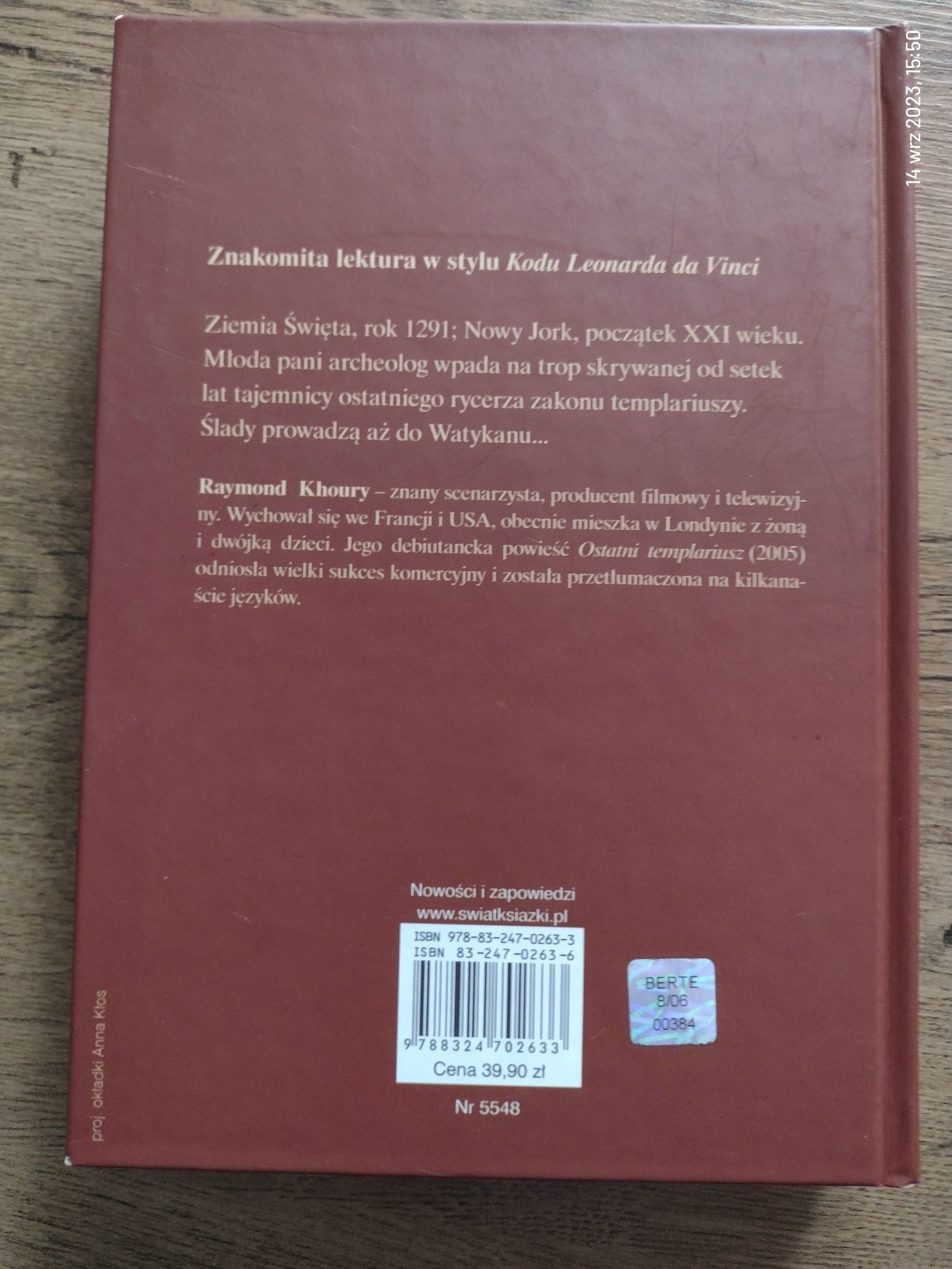 Książka Ostatni Templariusz Raymond Khoury jak NOWA