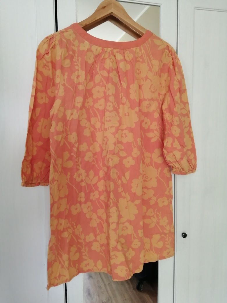 Pomarańczowa sukienka tunika w kwiaty rękawy 3/4 Ellos rozmiar S