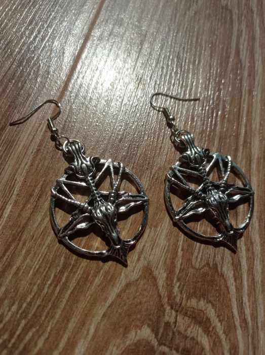 Kolczyki pentagram/ koza goth baphomet
