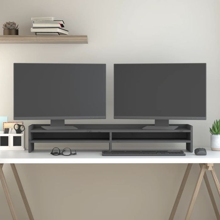 Vidaxl Podstawka Na Monitor, Szara, 100X24X16 Cm, Lite Drewno Sosnowe