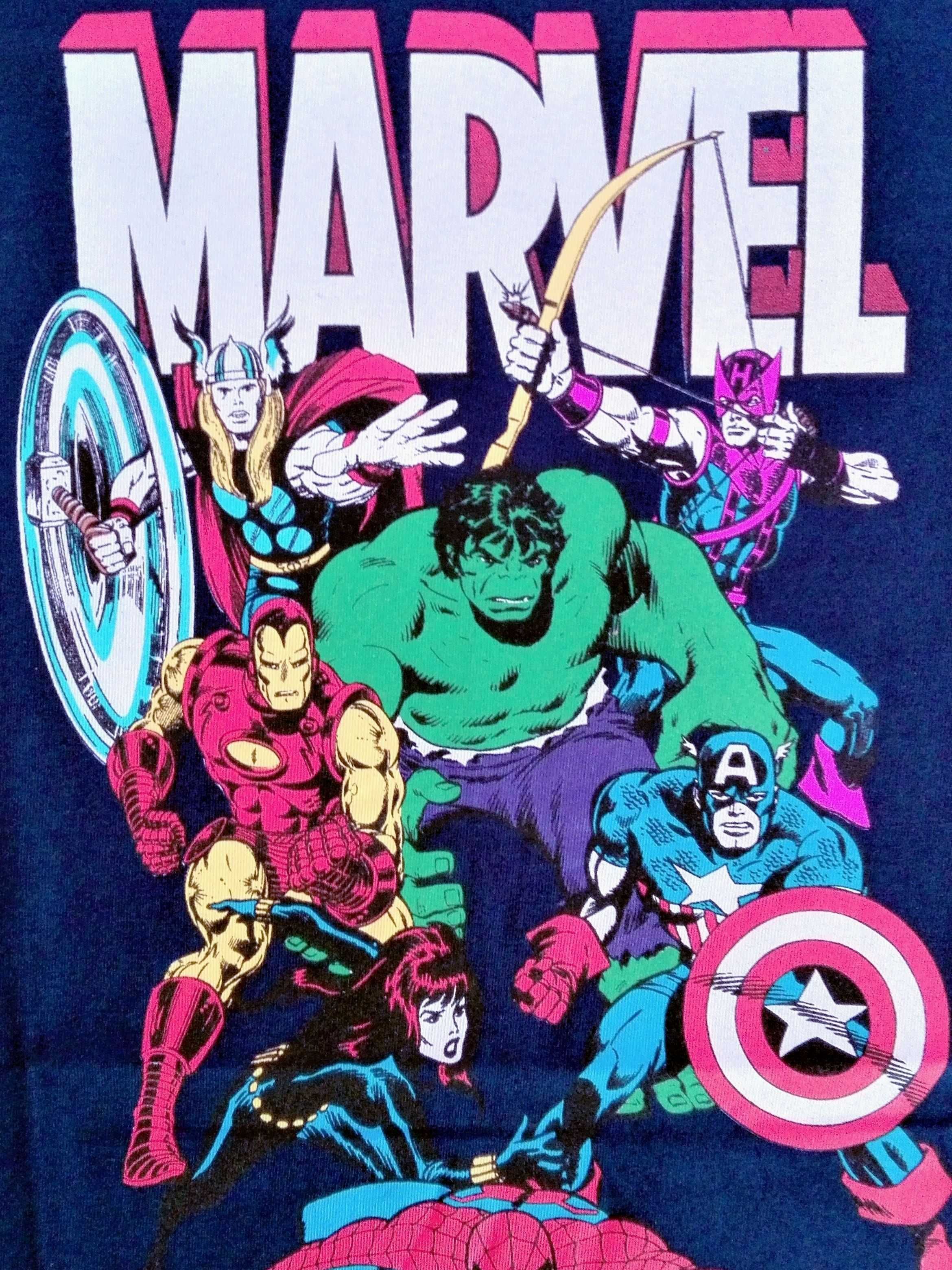 T-shirt Marvel Comics Rapaz Spider Man Hulk Iron Man Azul