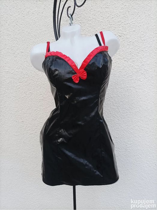 Латексна вінілова лакова лакована чорна латекс жіноча сукня пенюар