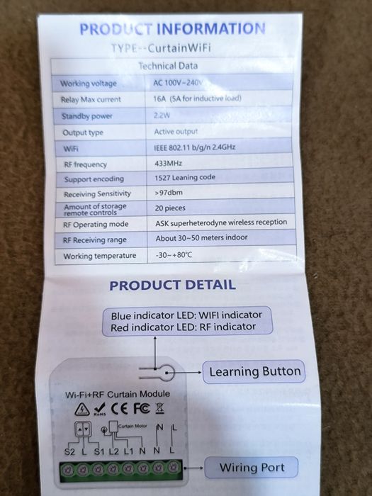 Módulo de controlo de estores inteligente Wi-Fi+RF