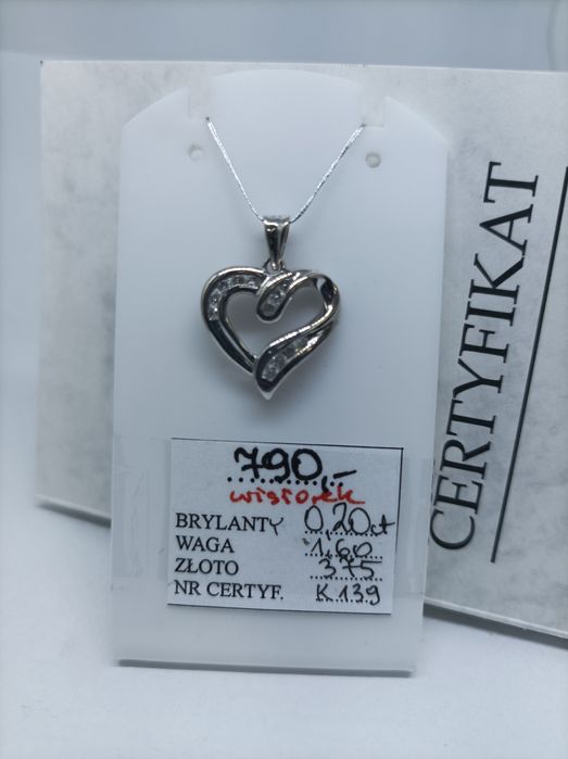 Złoty wisiorek z diamentami, złoto białe 375