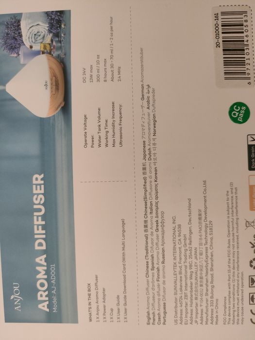 Nawilżacz powietrza Anjou AJ-AD001