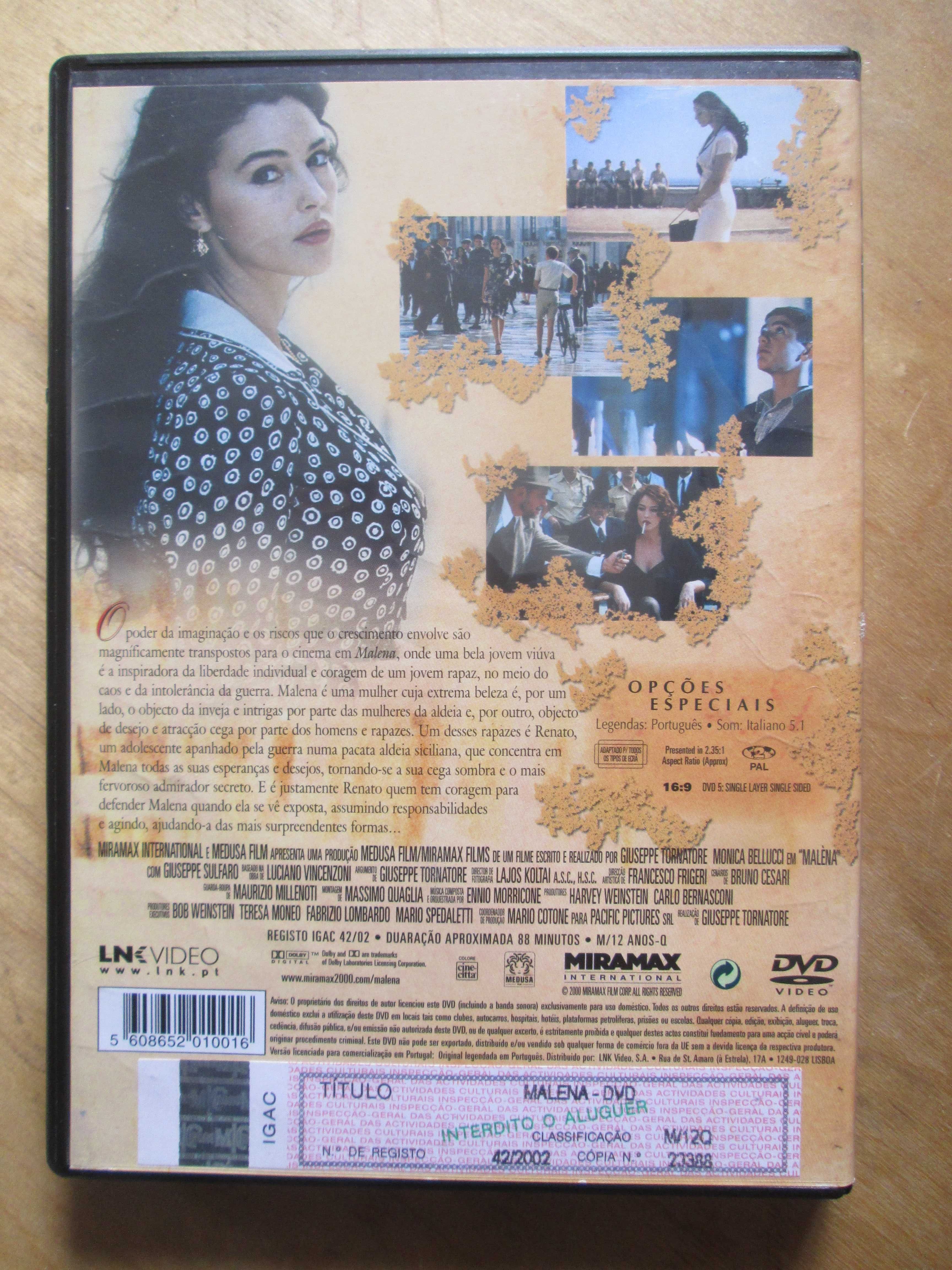 DVD Malèna, Giuseppe Tornatore, com Monica Bellucci, Giuseppe Sulfaro