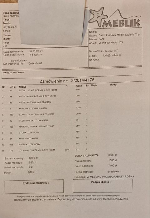 Zestaw mebli meblik formuła red za ¼ ceny + biurko gratis