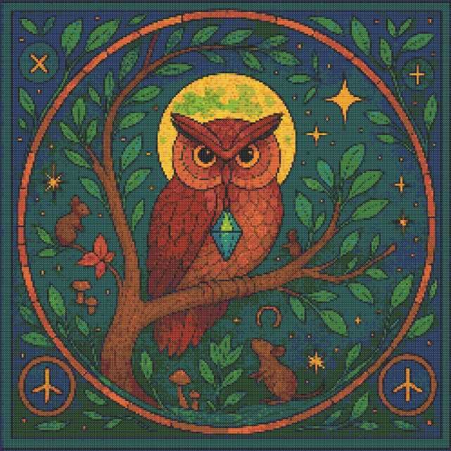 Схема вишивки хрестиком Лісова сова