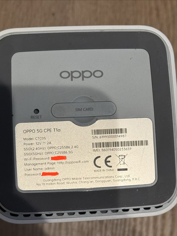 OPPO 5G CPE T1a router 5G/LTE