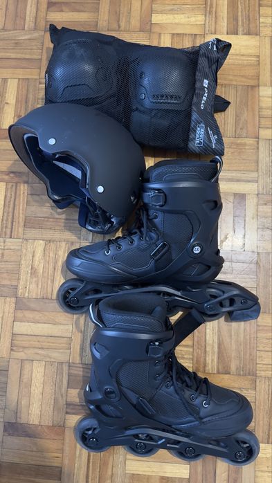 Patins + capacete + kit de proteções (usado 1x)