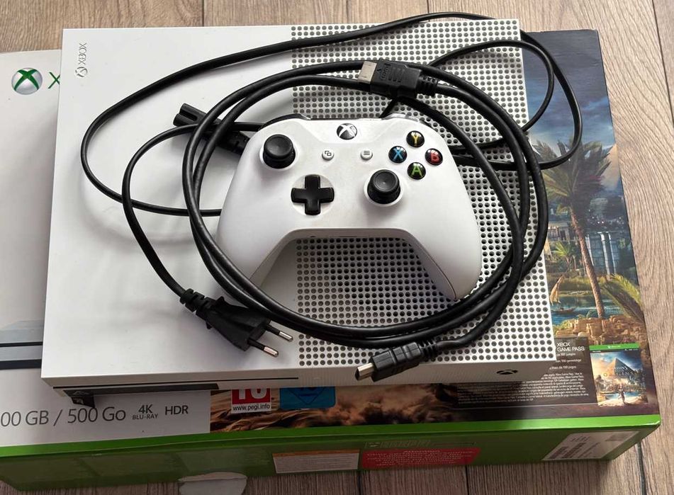 Konsola Xbox One S pudełko + pad + kable + 2 gry