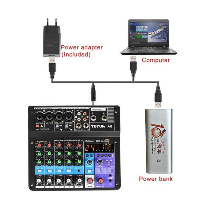 Mesa de Mistura (de Som) de 6 Canais de 48V, Suporte Bluetooth - Goeik