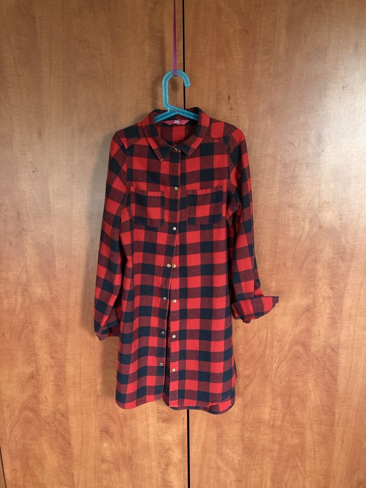 Długa koszula, tunika flanelowa czarno-czerwona krata YD, rozm. 158