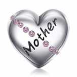 Charms zawieszka serce z różowymi cyrkoniami napis Mother Mama