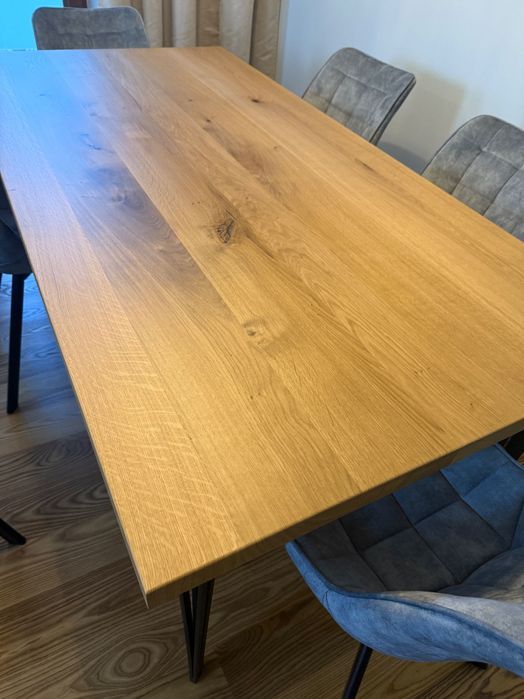 Stół z drewna litego dąb rustykalny 180x90x4cm + 6 krzeseł