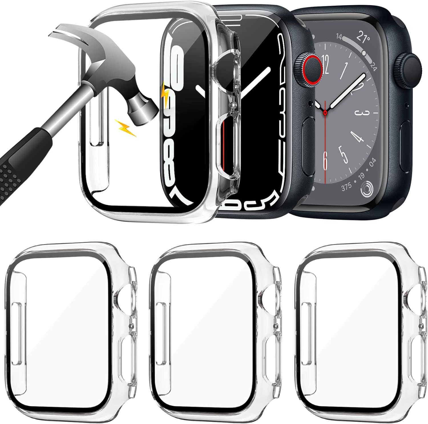 3 Sztuk Etui + Szkło 2W1 Do Apple Watch 9/8/7 45Mm Case Obudowa