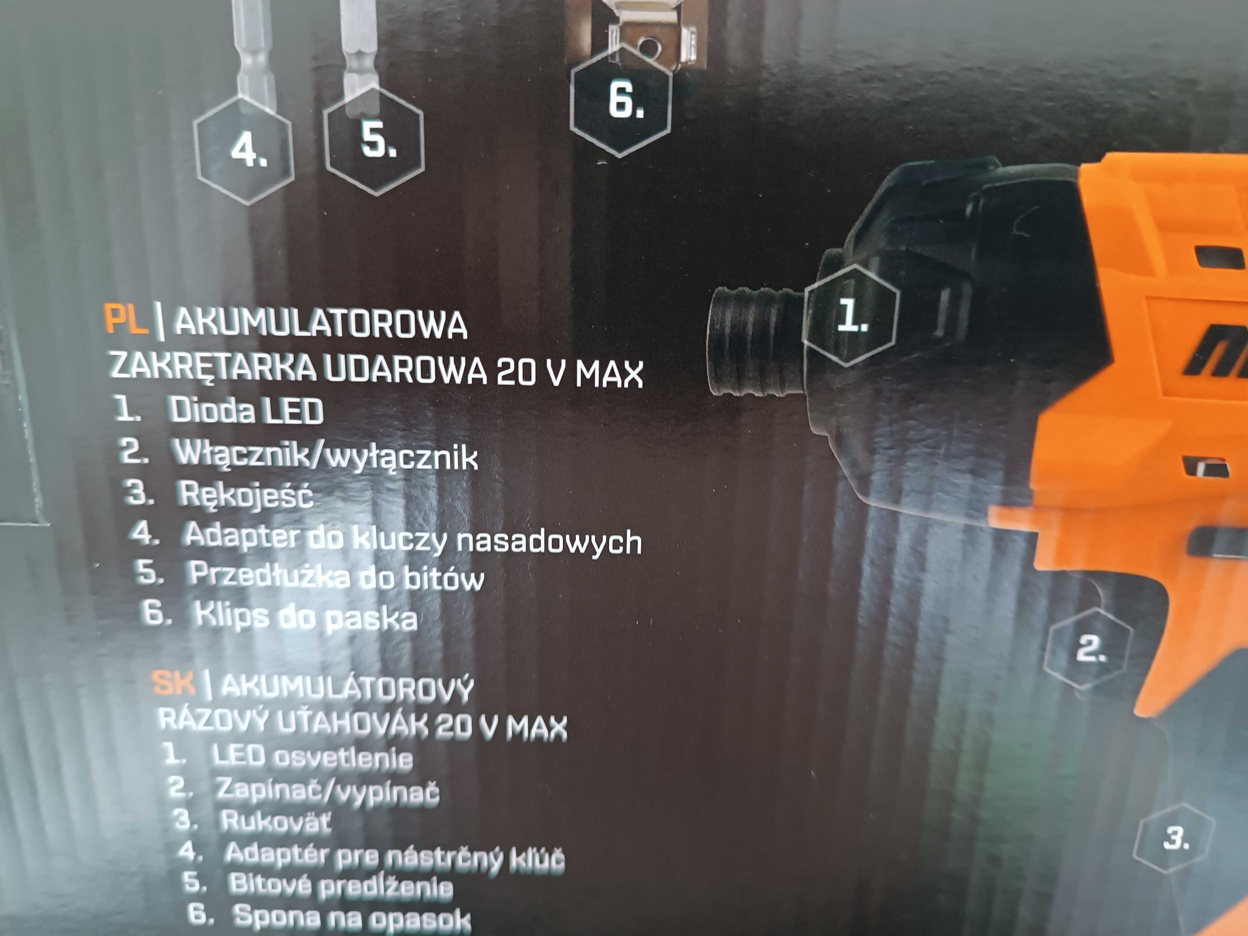 Akumulatorowa zakrętarka udarowa Niteo 20 V Max, 1/4'', 180 Nm
