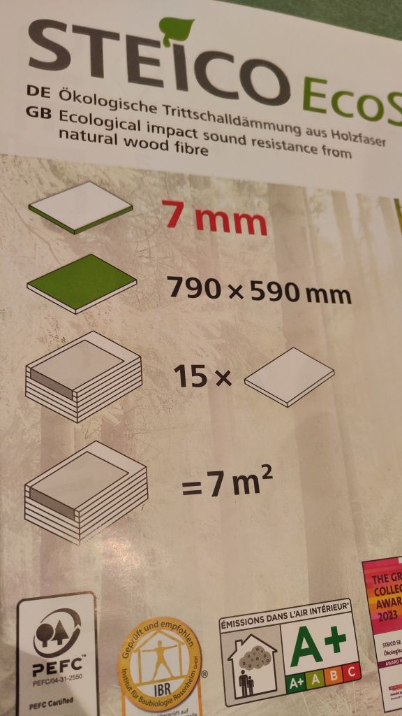 Podkład pod panele podłogowe EKO ZIELONY PŁYTA NATURALNY 7mm 14m2