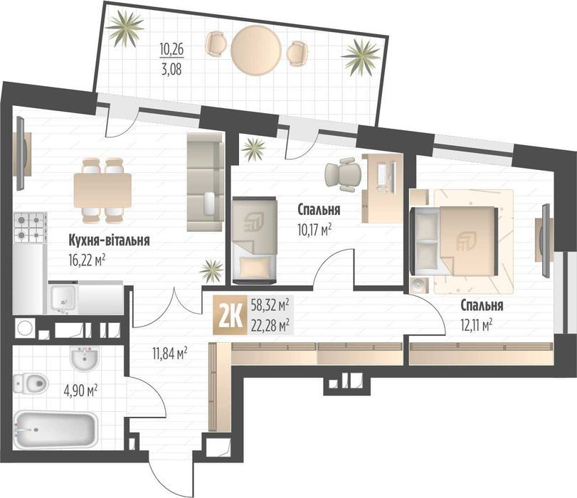 Продаж 2 кім. квартири SOUL PARK вул П. Орлика 58,32 кв.м