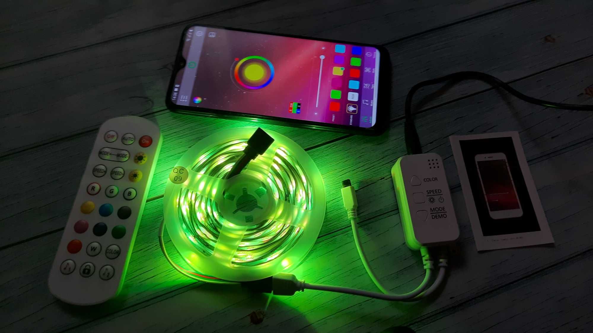 Комплект Светодиодная RGB LED лента 5м 5050 управление Bluetooth+IR