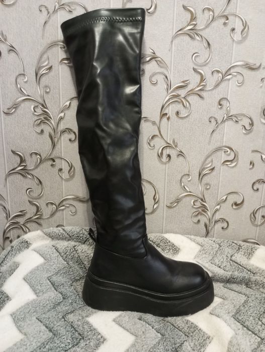 Зимние сапоги на платформе, ботфорты, сапог-чулок