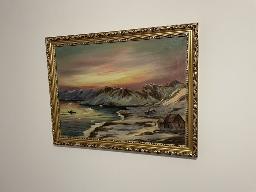 Piękny stary obraz olejny - Grenlandia - Kai Jensen
