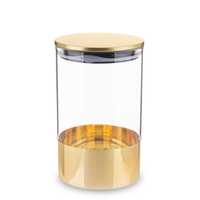 Pojemnik szklany w kolorze złotym z pokrywką 16,5 cm