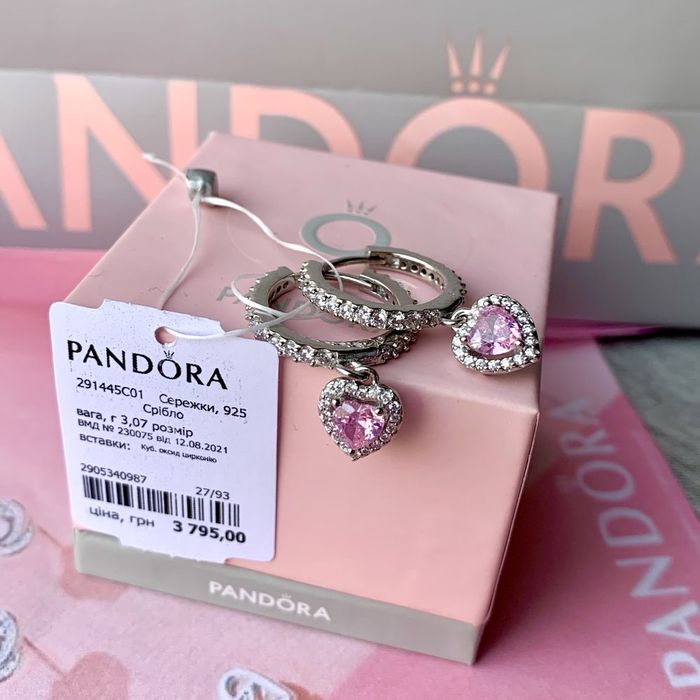 Сережки Pandora Пандора/ Серьги Pandora/ оригінал нові кільця срібло