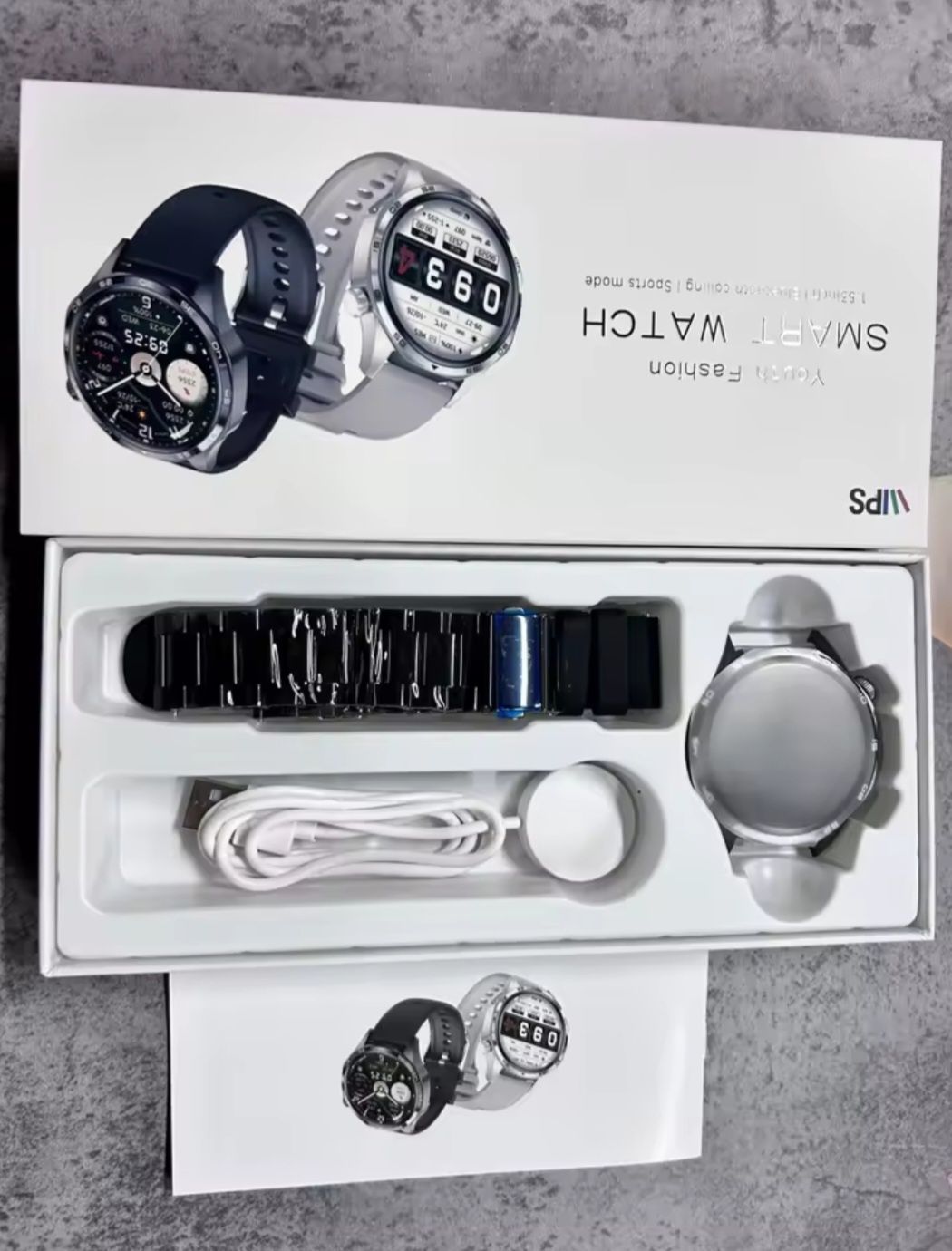 Srebrny smartwatch GT5 Pro bransoleta + pasek