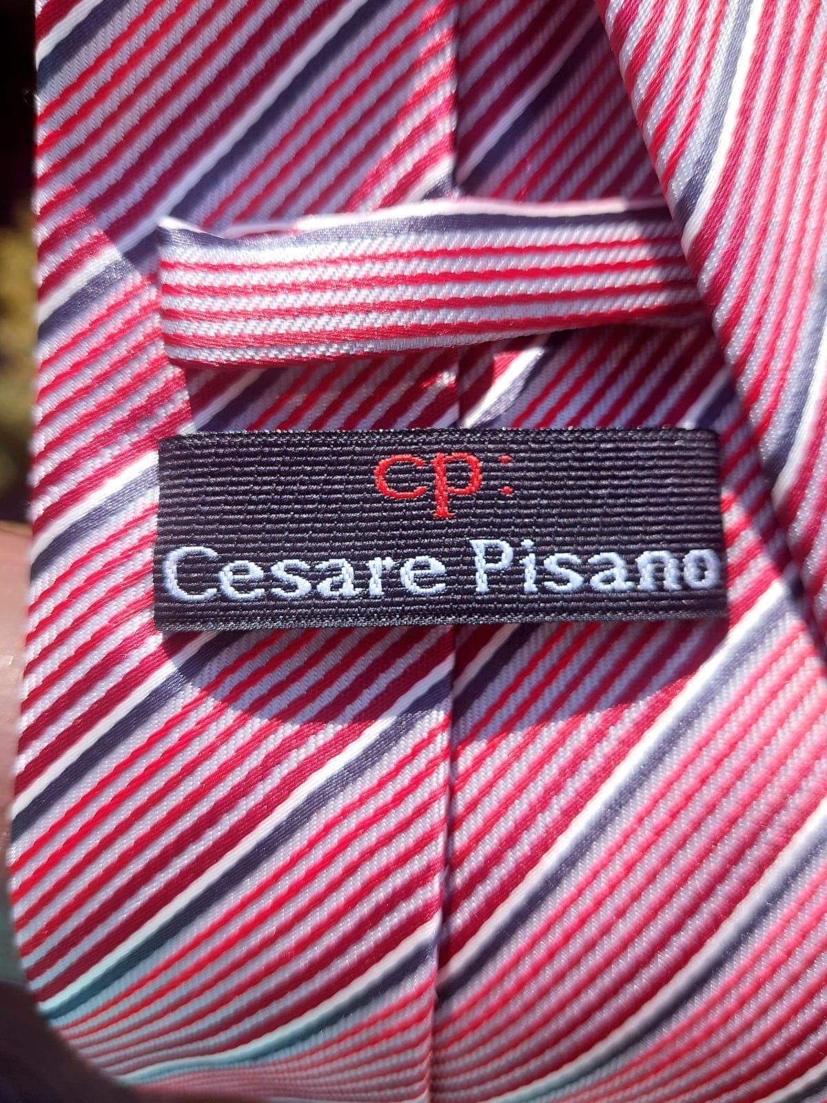 Krawat Cesare Pisano różowy w prążki premium vintage elegancki