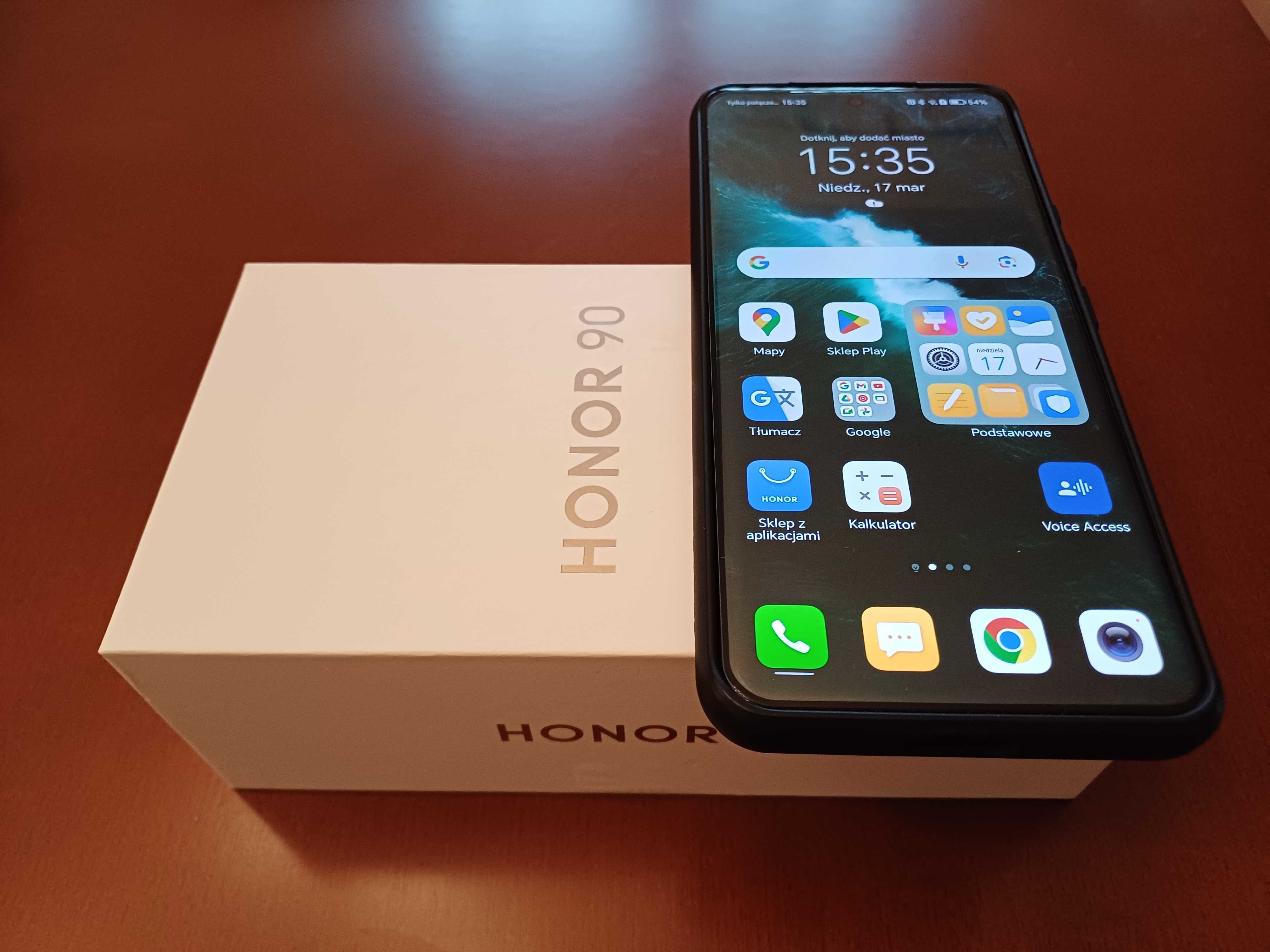 Smartfon Honor 90 5G 12/512GB czarny w ochronnym etui i z szybką gwar.