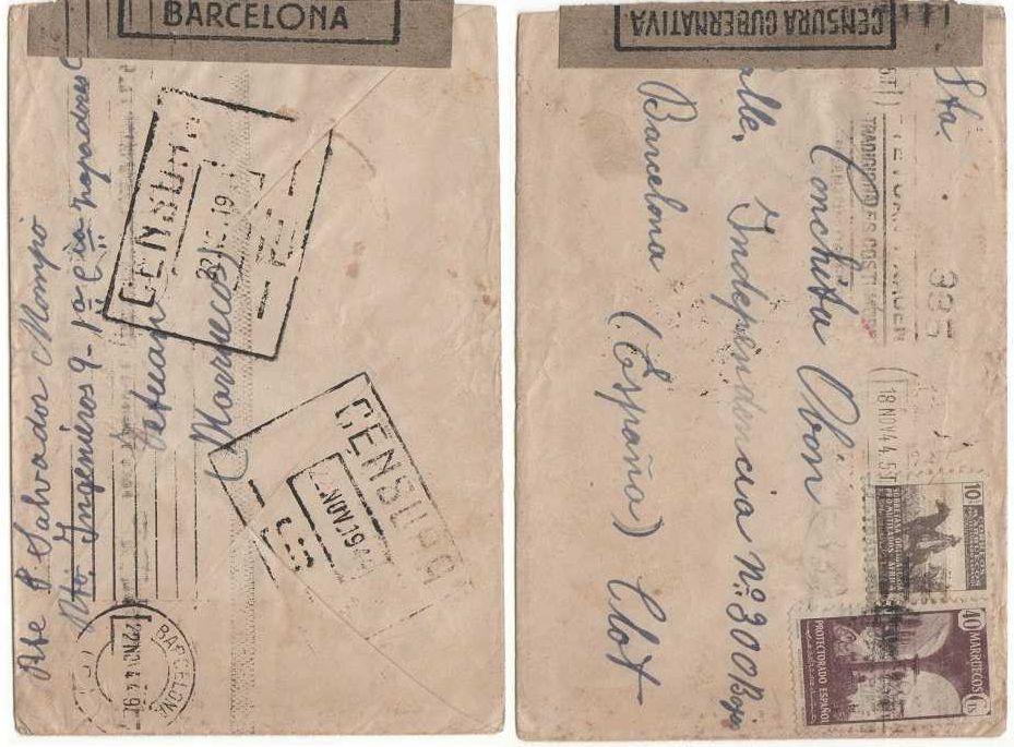 Carta censurada de Marrocos para Barcelona (Segunda Guerra Mundial)