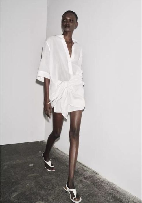 Спідниця жіноча лляна біла з бантом ZARA NEW