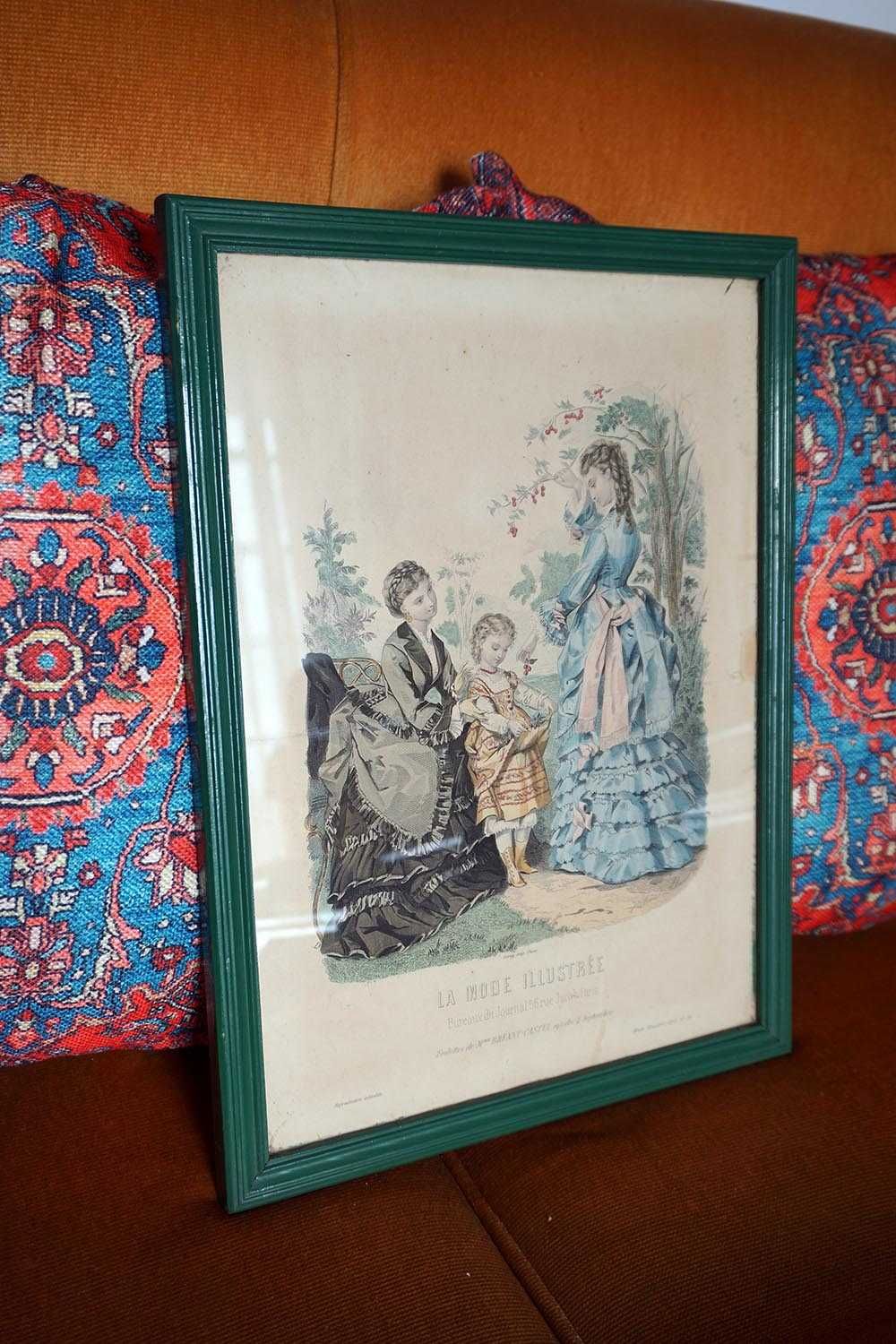 Quadro imagem antiga moldura verde