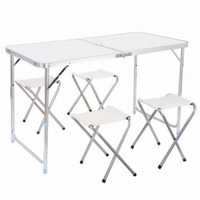 Стіл та стільці для пікніка Folding Table білий, синій та темне дерево