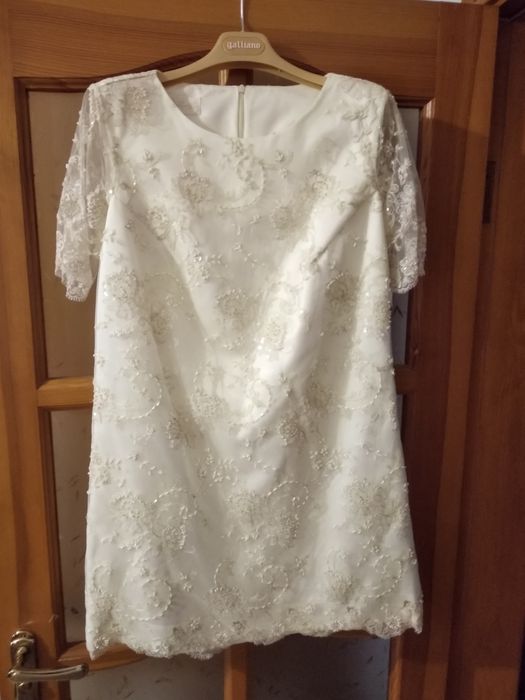 44-46-48 р. Платье нарядное свадебное айвори короткое до колена бисер