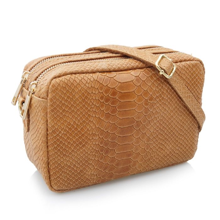 TOREBKA skórzana listonoszka kroko z paskiem V401 camel