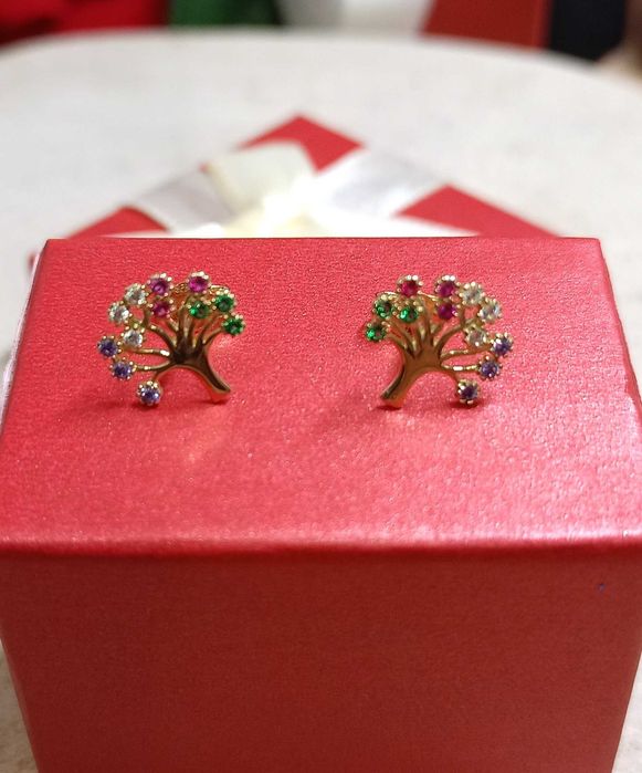 Złote kolczyki p.585/1,30g  kolorowe drzewko szczęścia