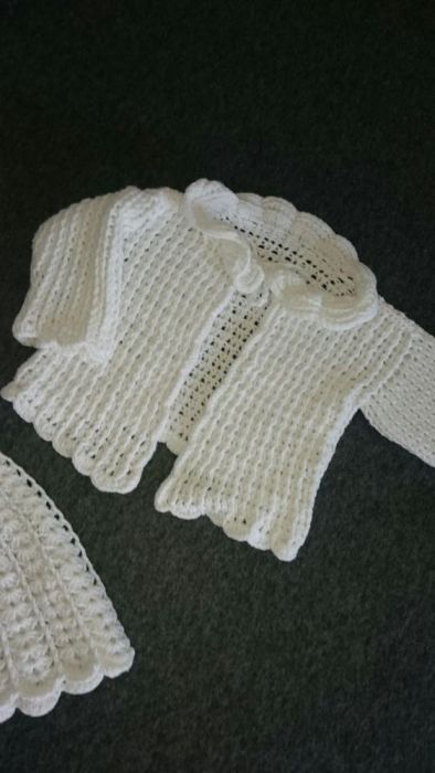 Sukienka do Chrztu Św ręcznie robiona + sweterek + akcesoria