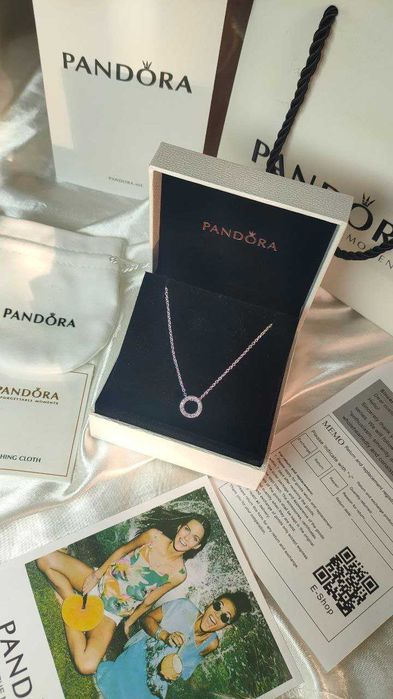 Срібна підвіска Pandora паве. Кольє,кулон,ланцюжок пандора.