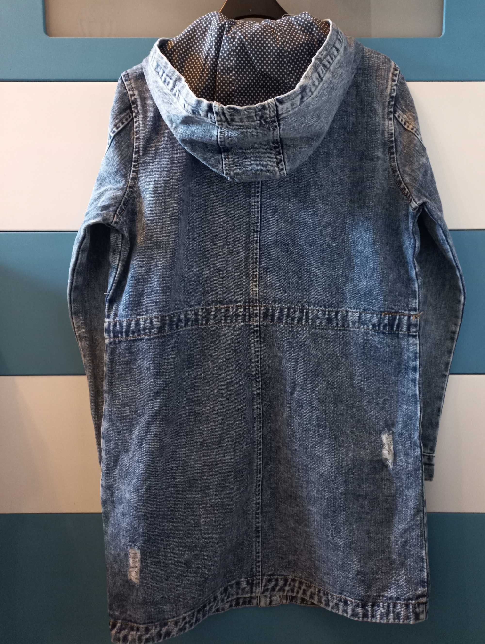 Długa jeansowa kurtka/parka z kapturem  S