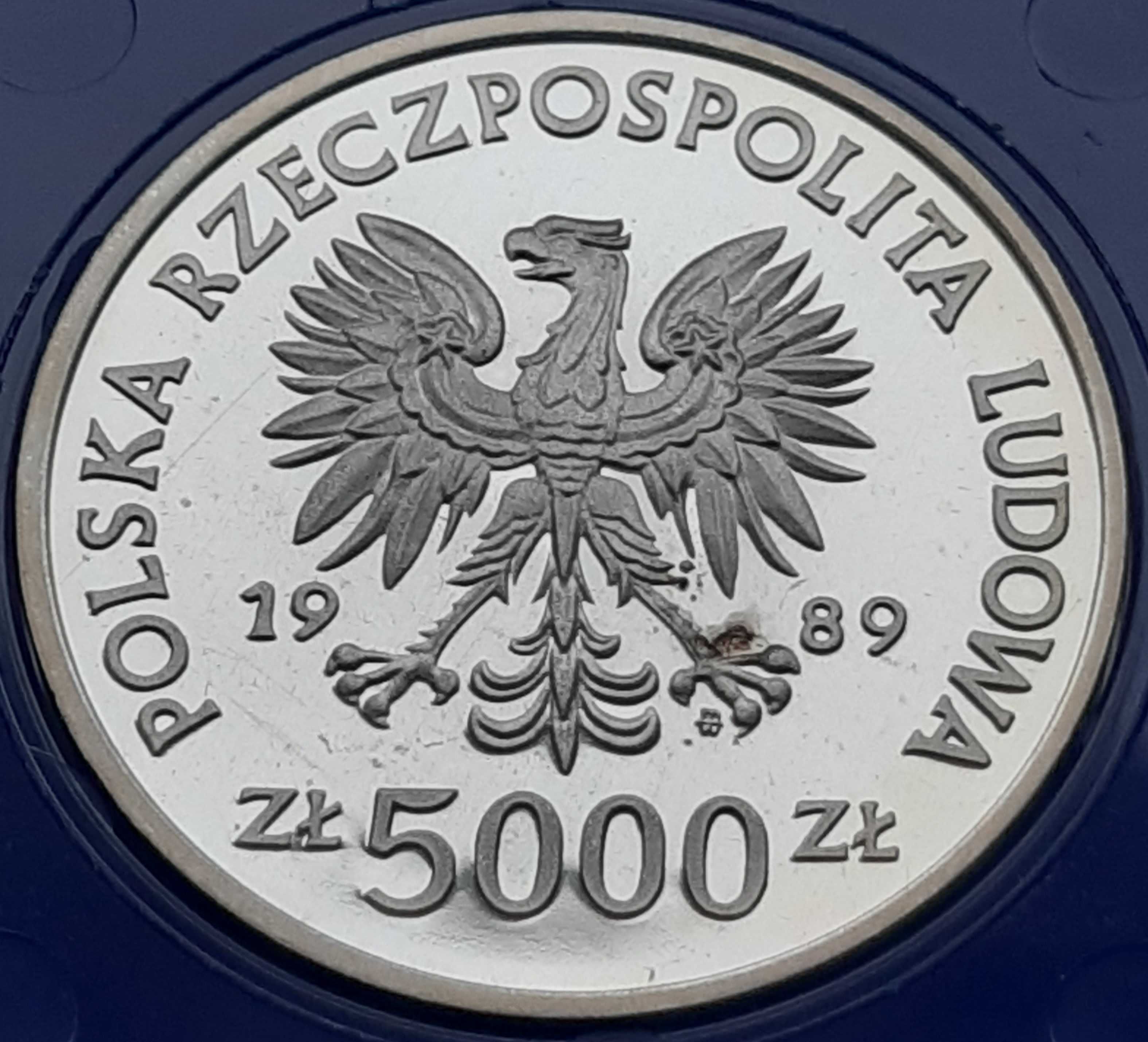 Moneta kolekcjonerska 5000 zł 1989 Władysław II Jagiełło lustrzanka Ag