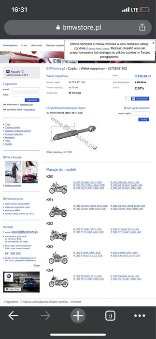 Wał napedowy Bmw R1200 GS R1250 GS R 1200 RS Wał kardana