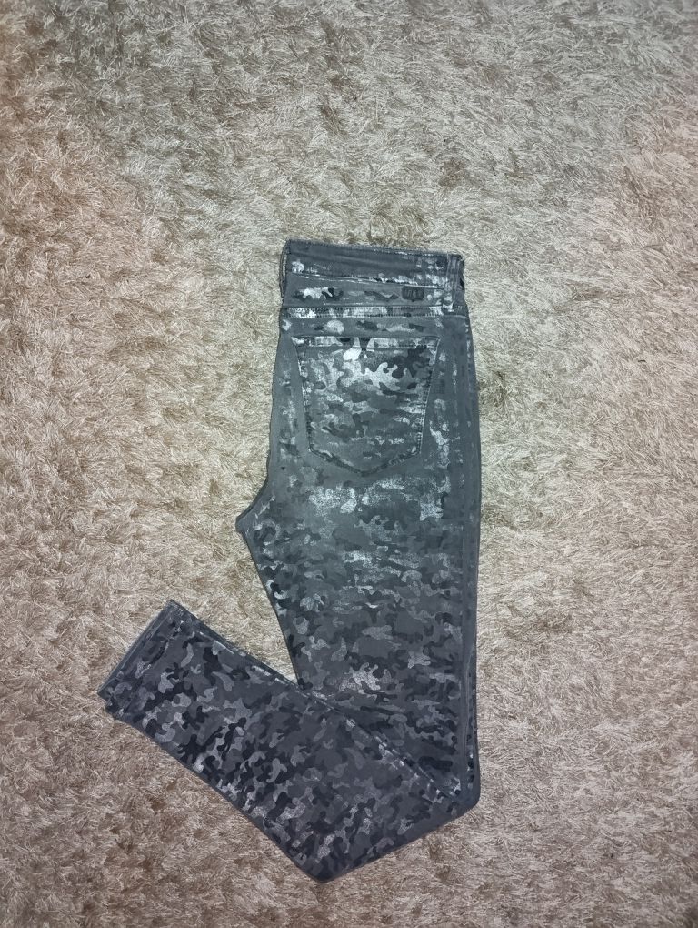 Jeansy 40 Mac szare spodnie rurki skinny moro srebrne