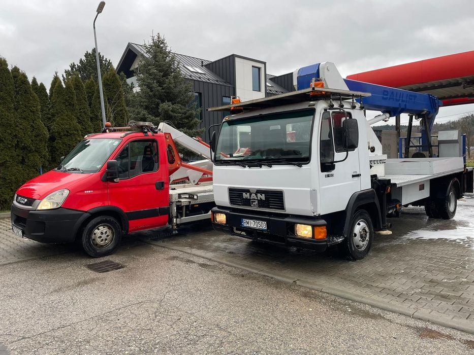 Usługi podnośnikiem koszowym wynajem zwyżki wycinka mycie 17m 26m