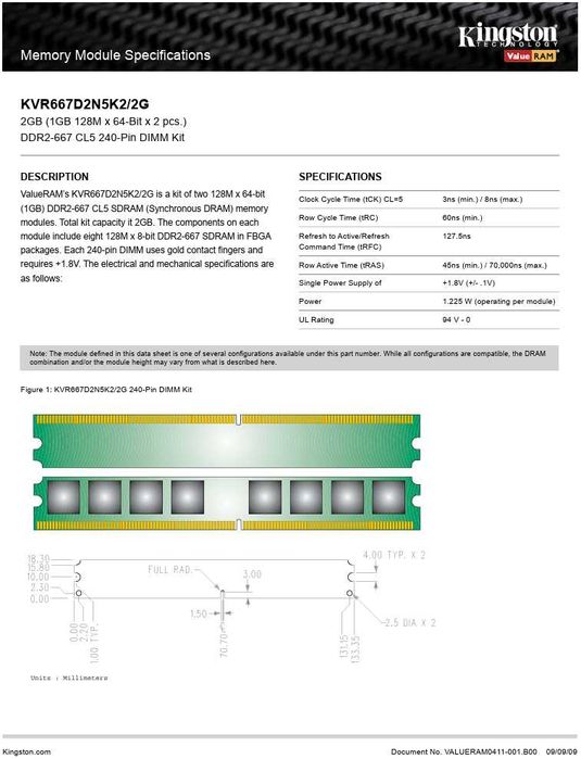 RAM DDR3 4GB 2x2GB Kingston low profile pamięć do komputera